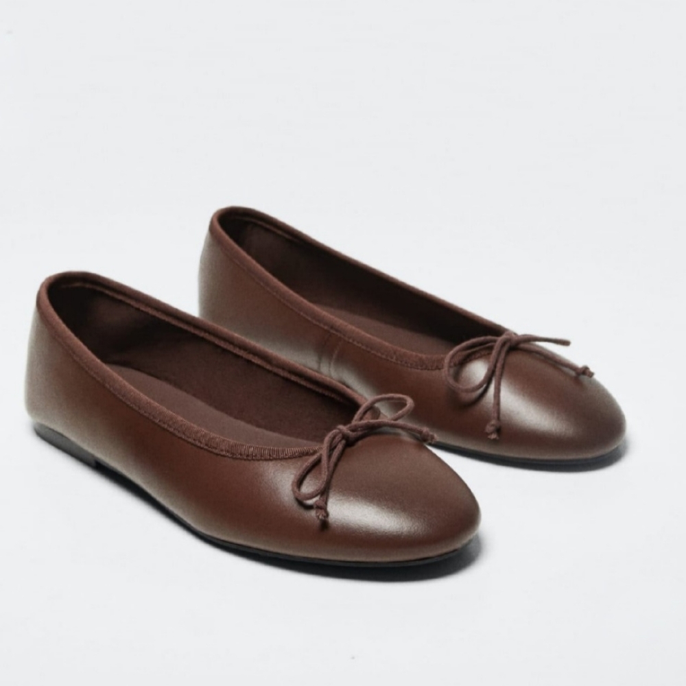 Bow leather ballerina - Chocolate Brown